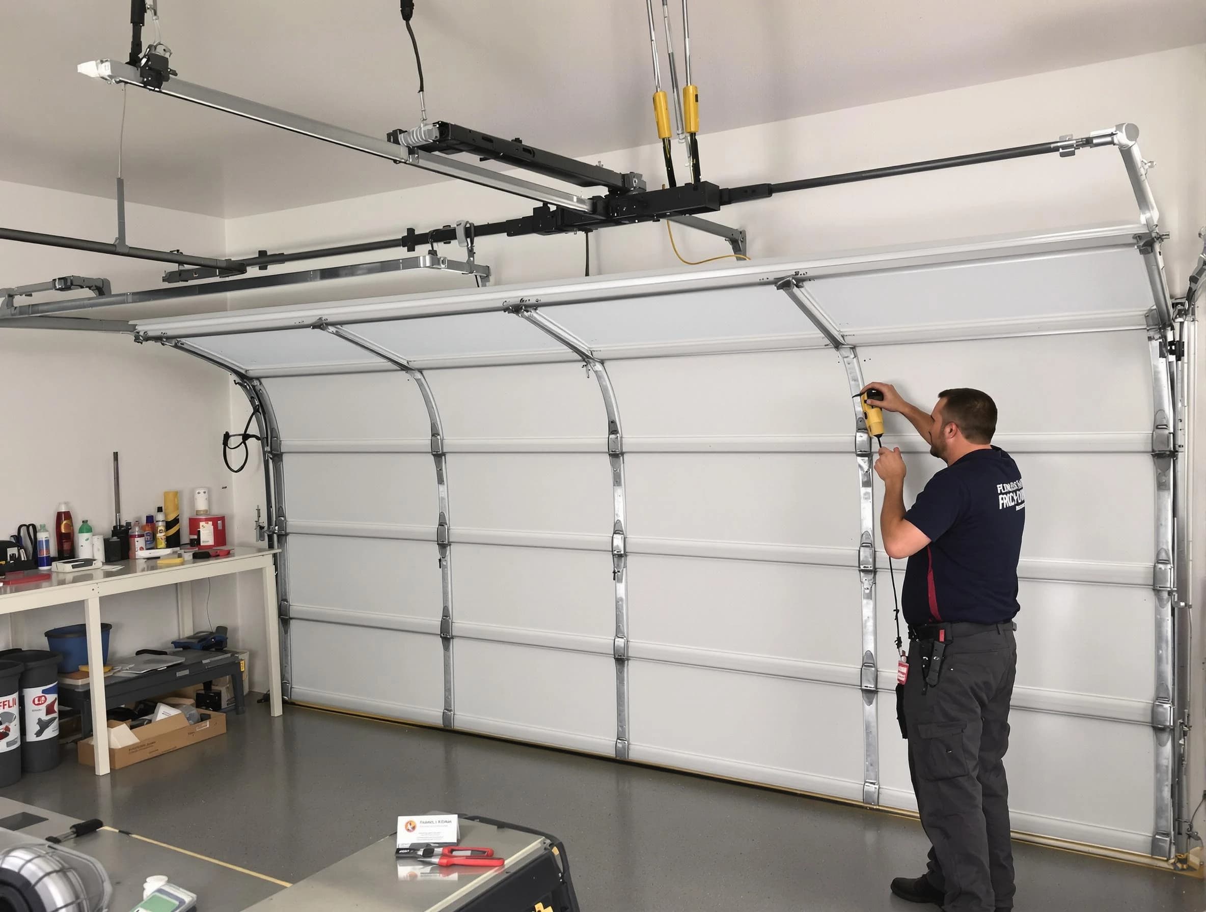 Cumberland Garage Door Repair certified technician performing overhead door system repair in Cumberland