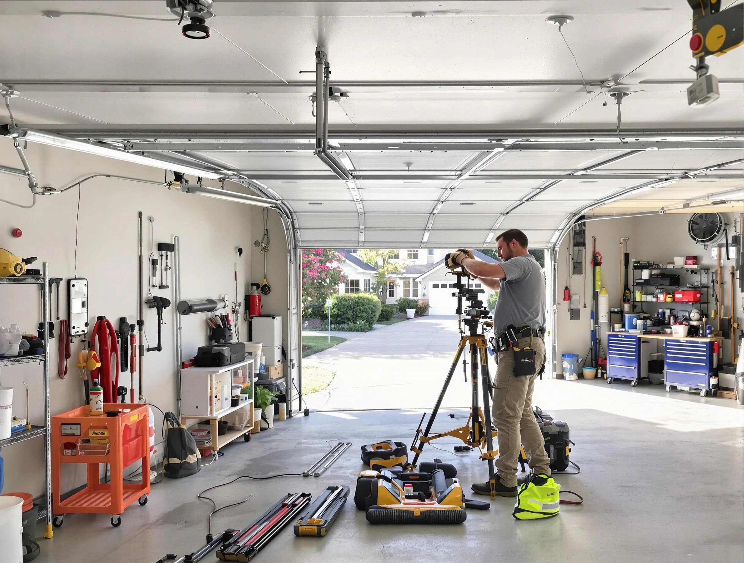 Cumberland Garage Door Repair specialist performing laser-guided track alignment in Cumberland