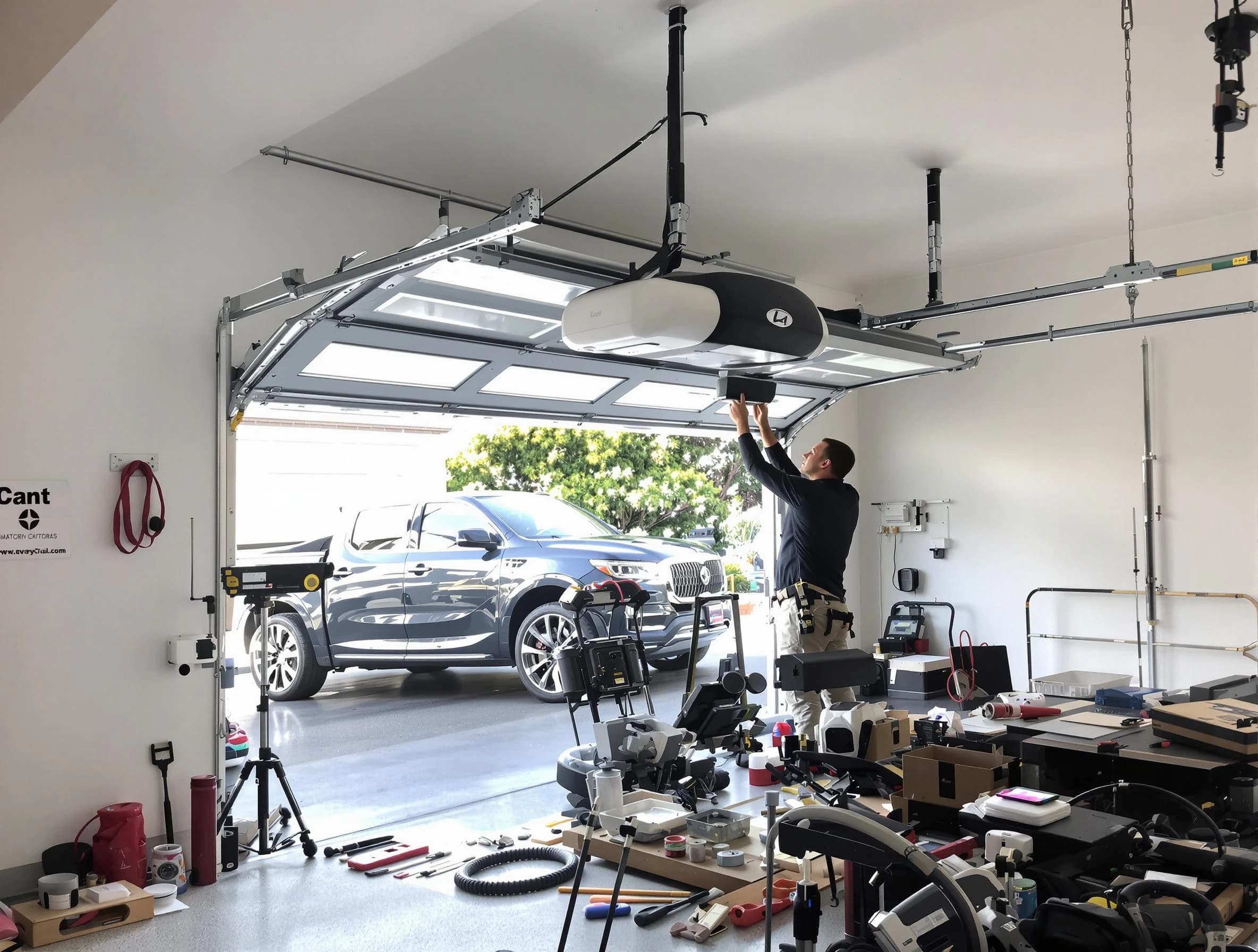 Cumberland Garage Door Repair specialist installing smart garage door opener system in Cumberland home