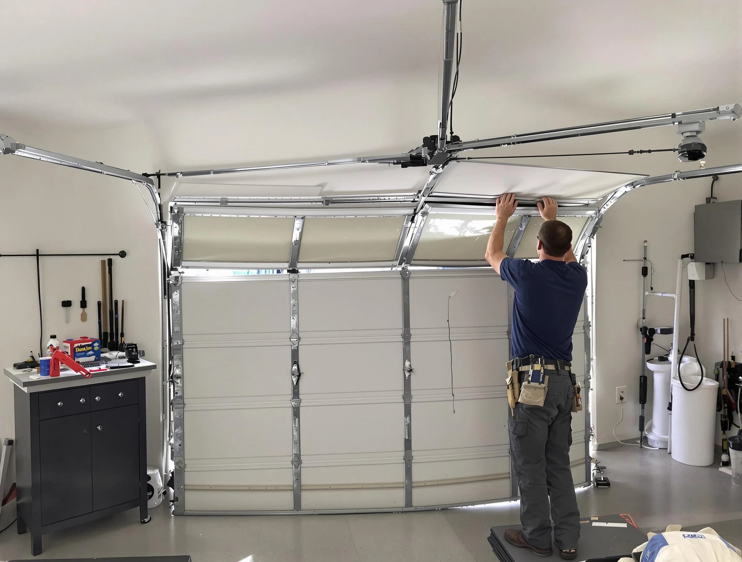 Cumberland Garage Door Repair specialist performing precise section replacement on Cumberland garage door