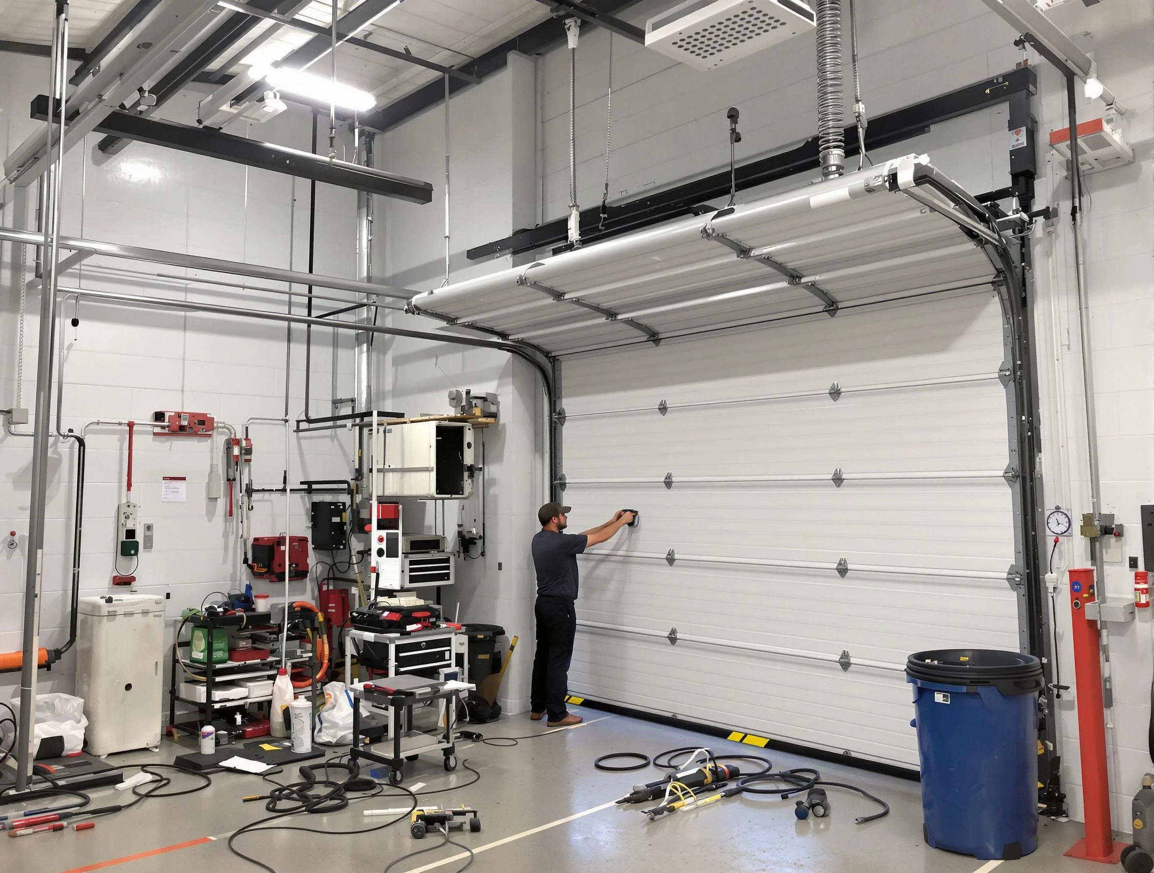 Cumberland Garage Door Repair certified technician performing commercial door repair at a Cumberland business facility