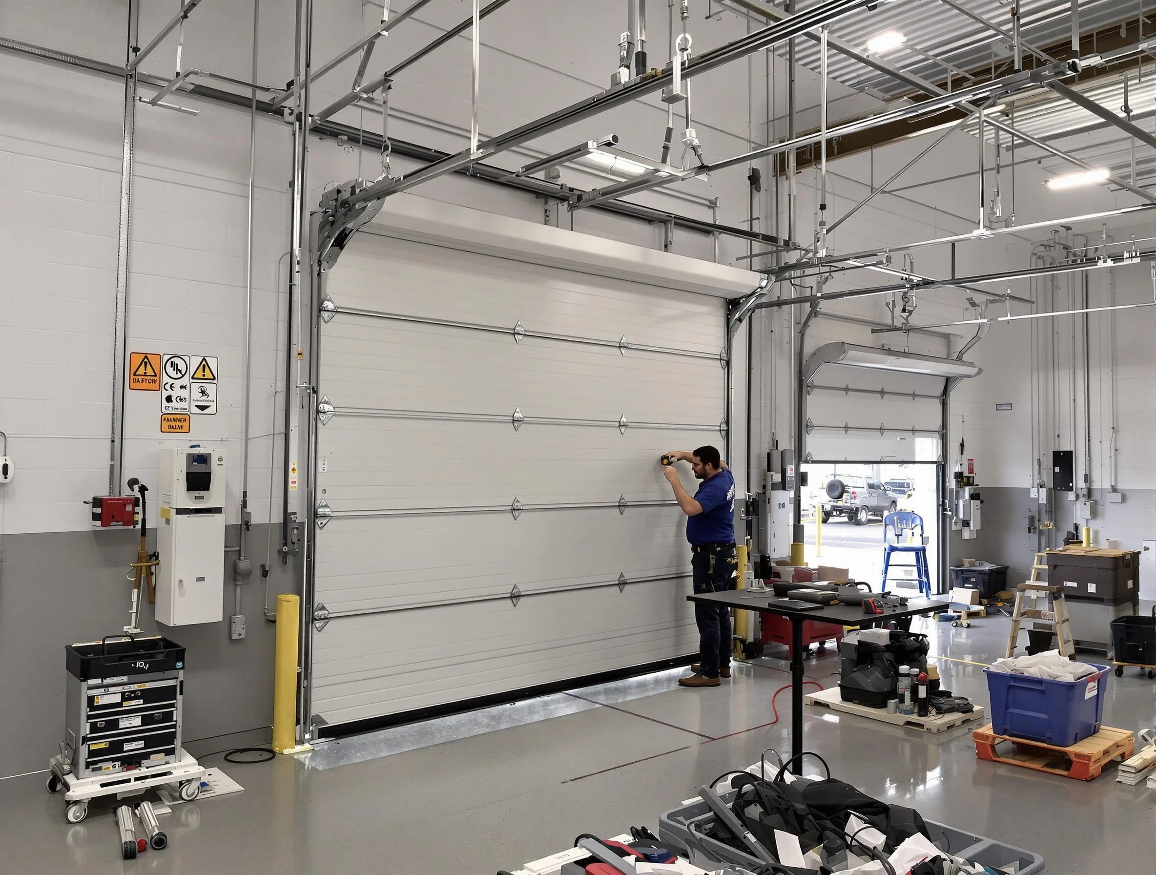 Commercial garage door repair being performed by Cumberland Garage Door Repair expert in Cumberland