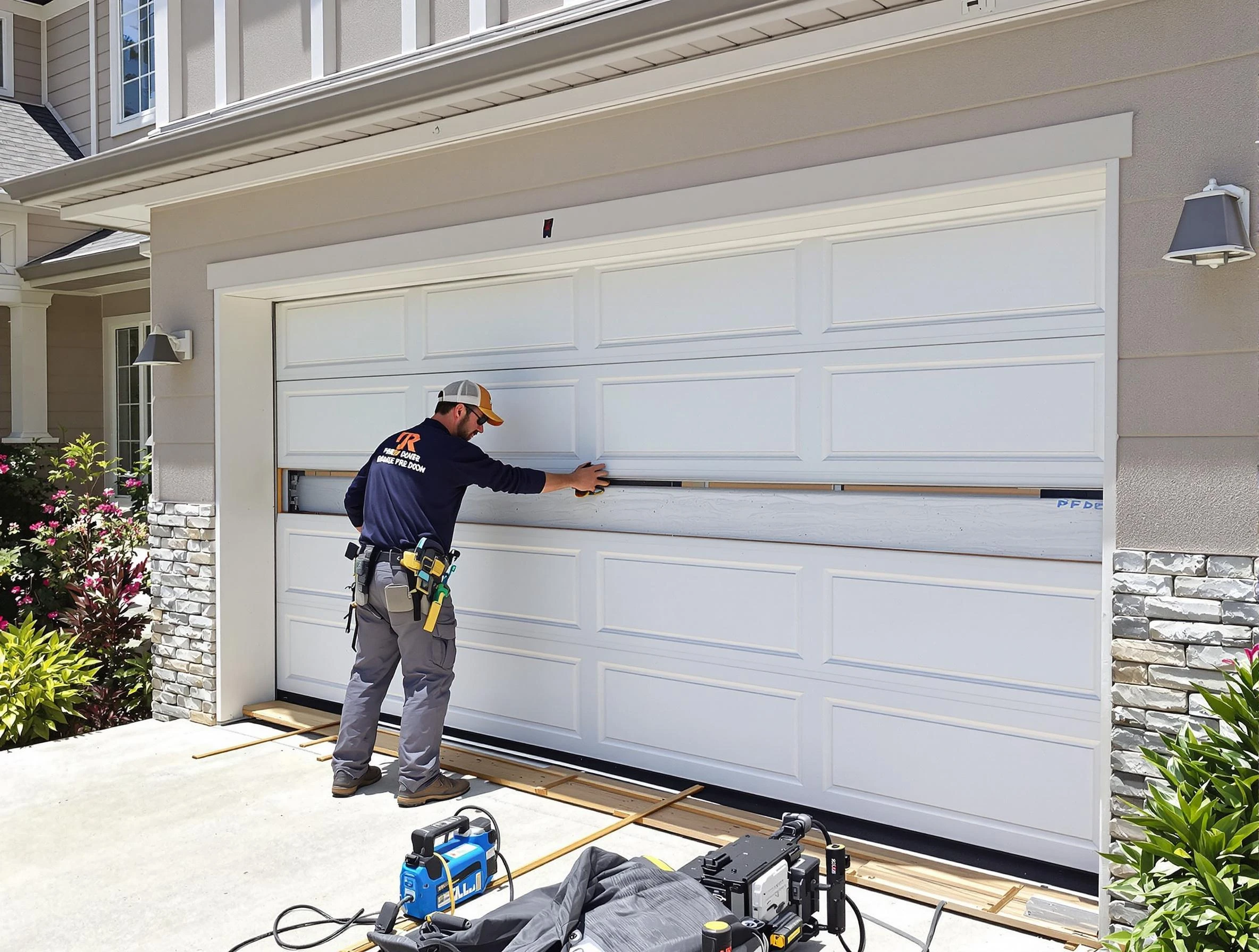 Cumberland Garage Door Repair team performing complete garage door replacement at Cumberland residence