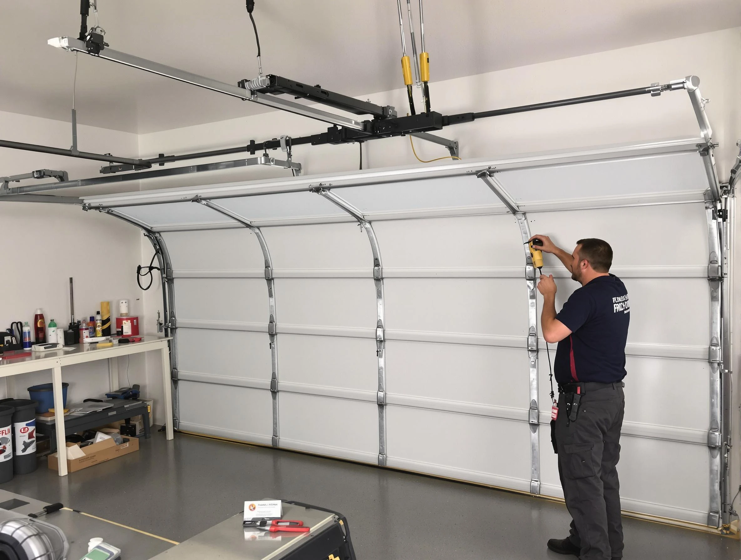 Cumberland Garage Door Repair certified technician performing overhead door system repair in Cumberland