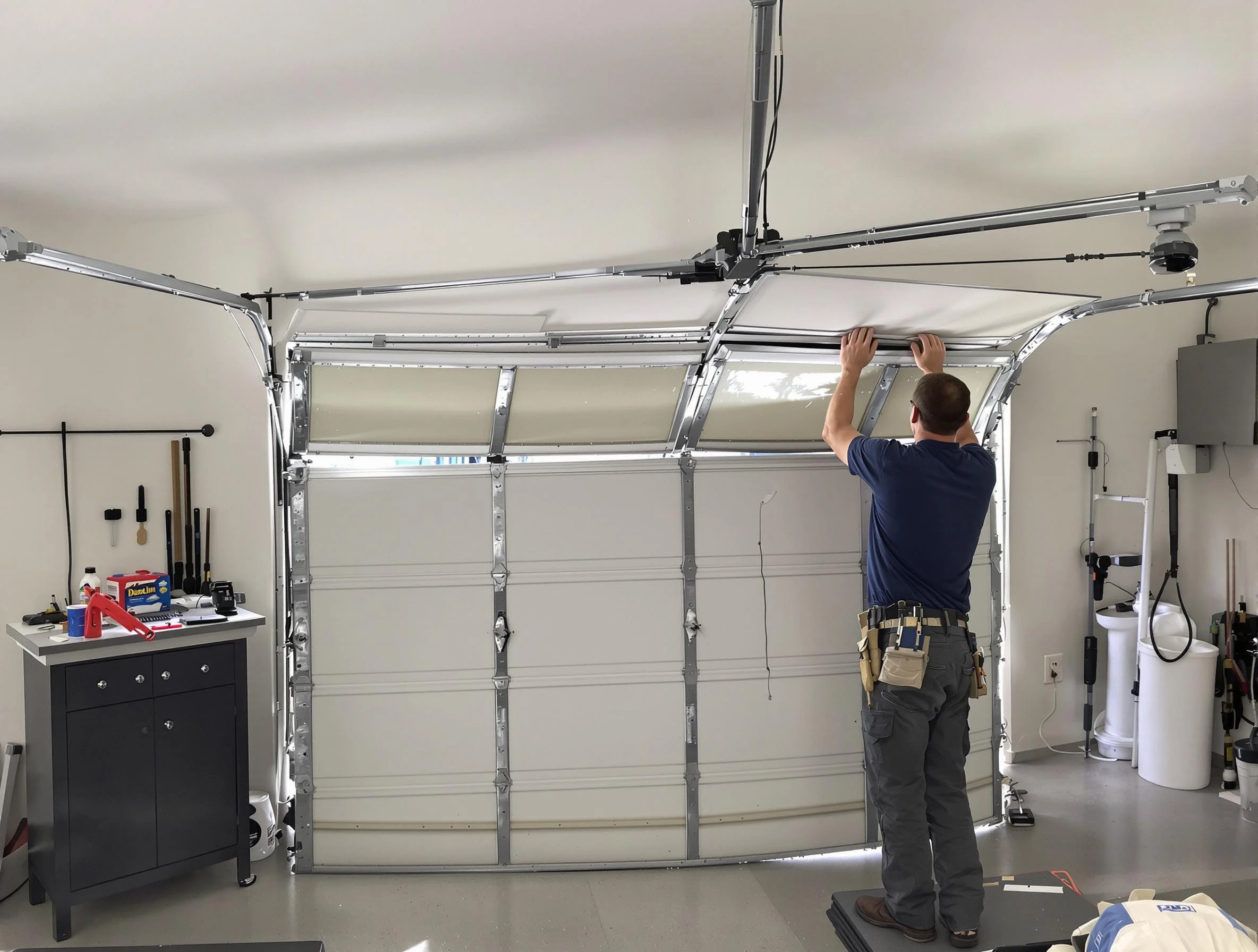 Cumberland Garage Door Repair specialist performing precise section replacement on Cumberland garage door